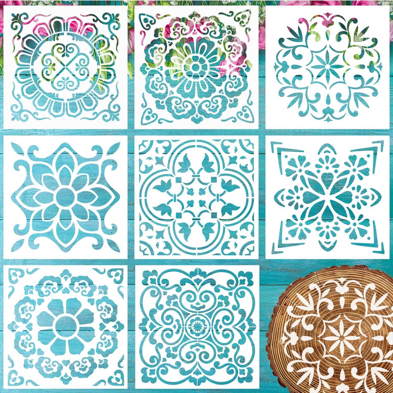 8-Piece Reusable Mandala Stencil Set (5 x 5 Inch) – Templates for Painting on Fabric, Wood, Wall, Tile, Furniture, DIY Art & Scrapbook Crafts
